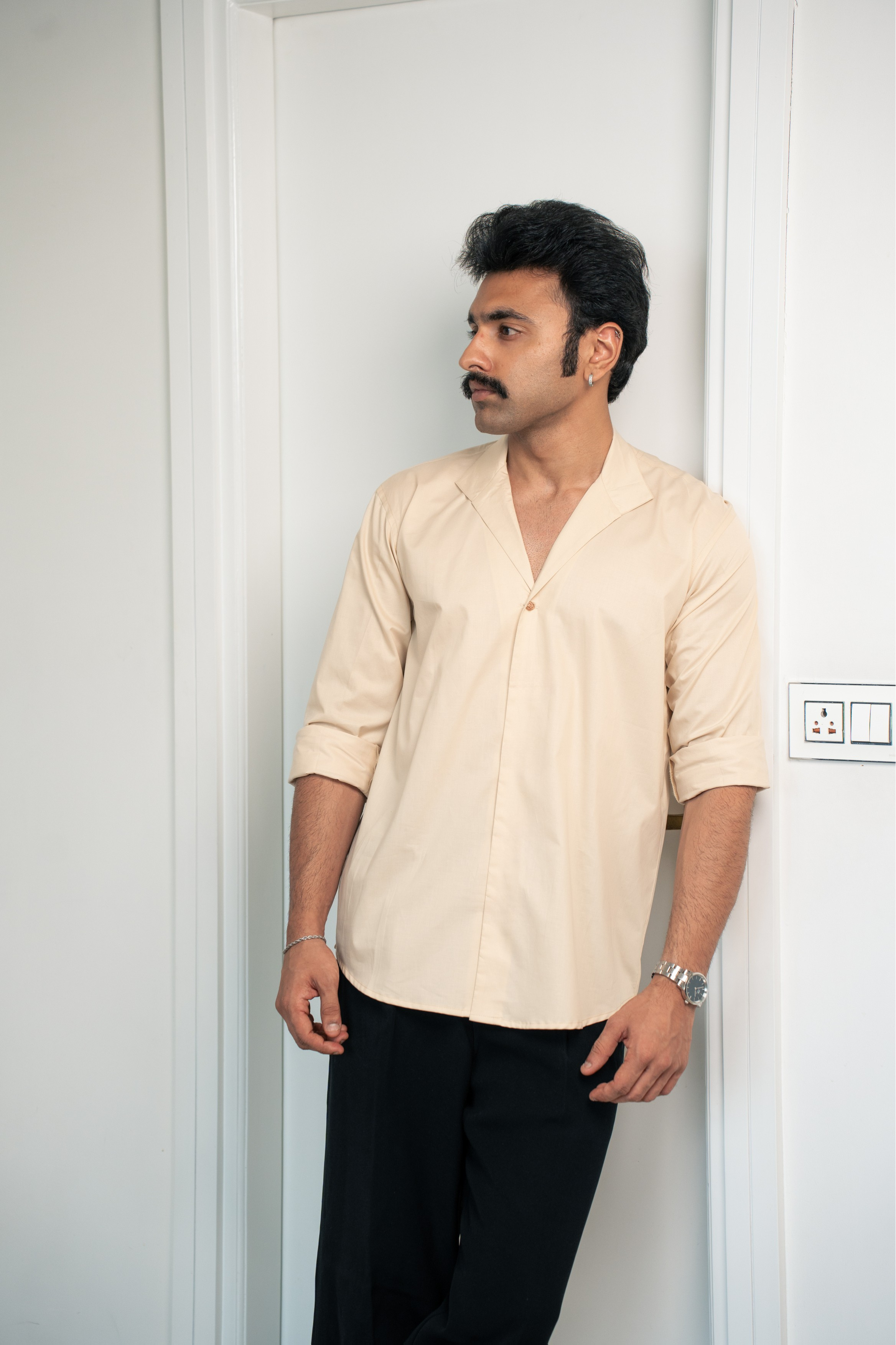“The Ambassador” Beige Giza Cotton Shirt
