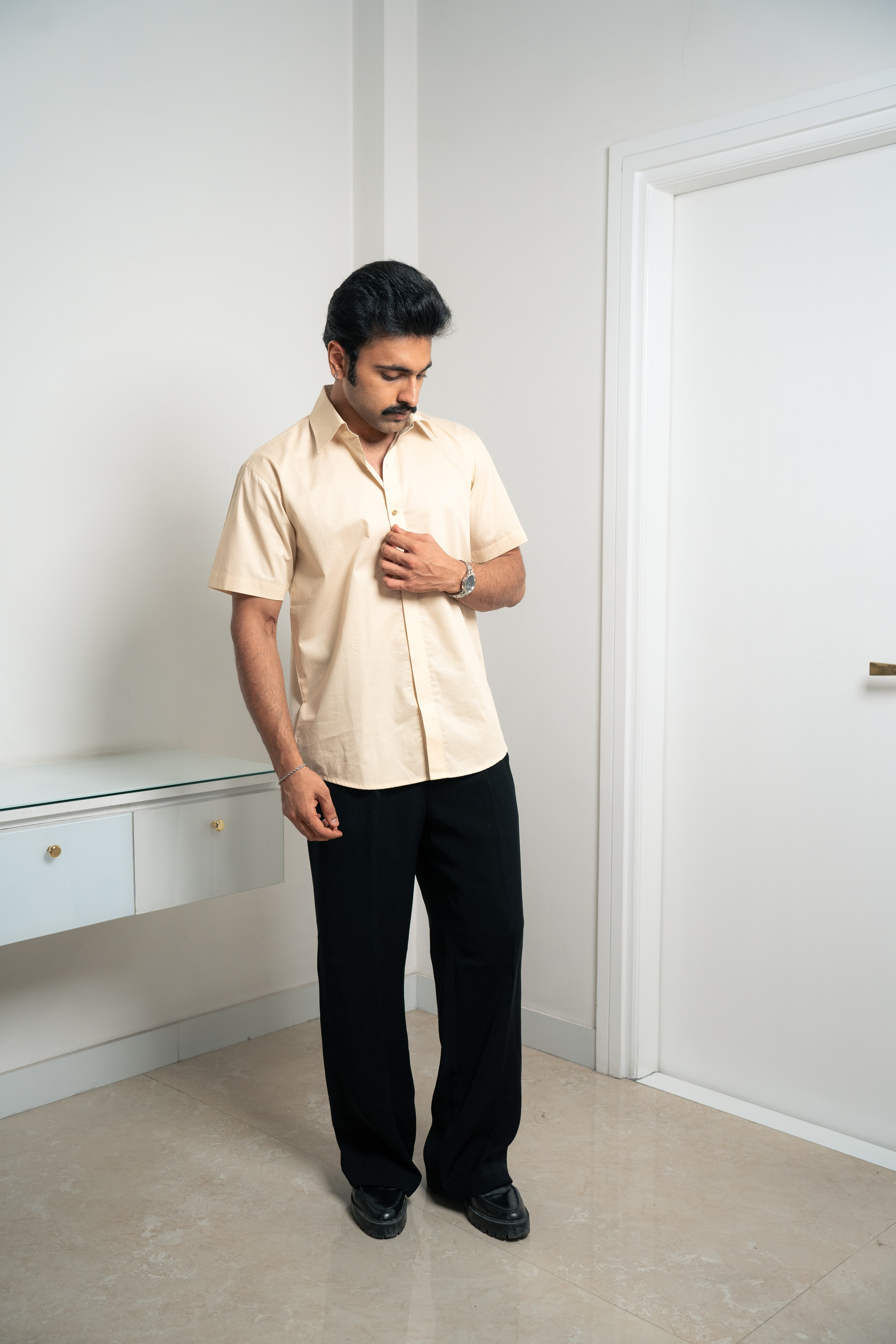 "Monaco" Beige Giza Cotton Shirt