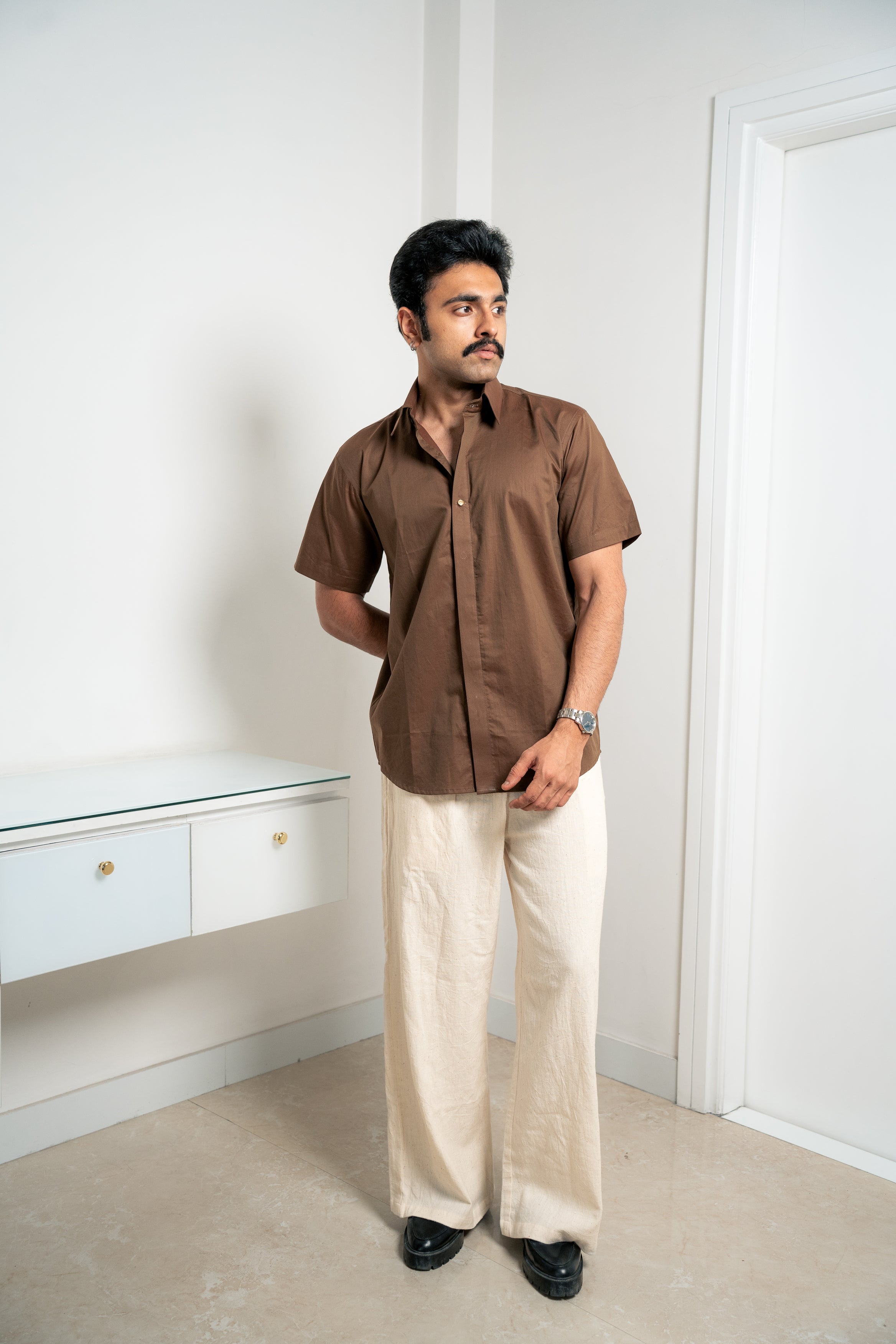 "Monaco" Brown Giza Cotton Shirt