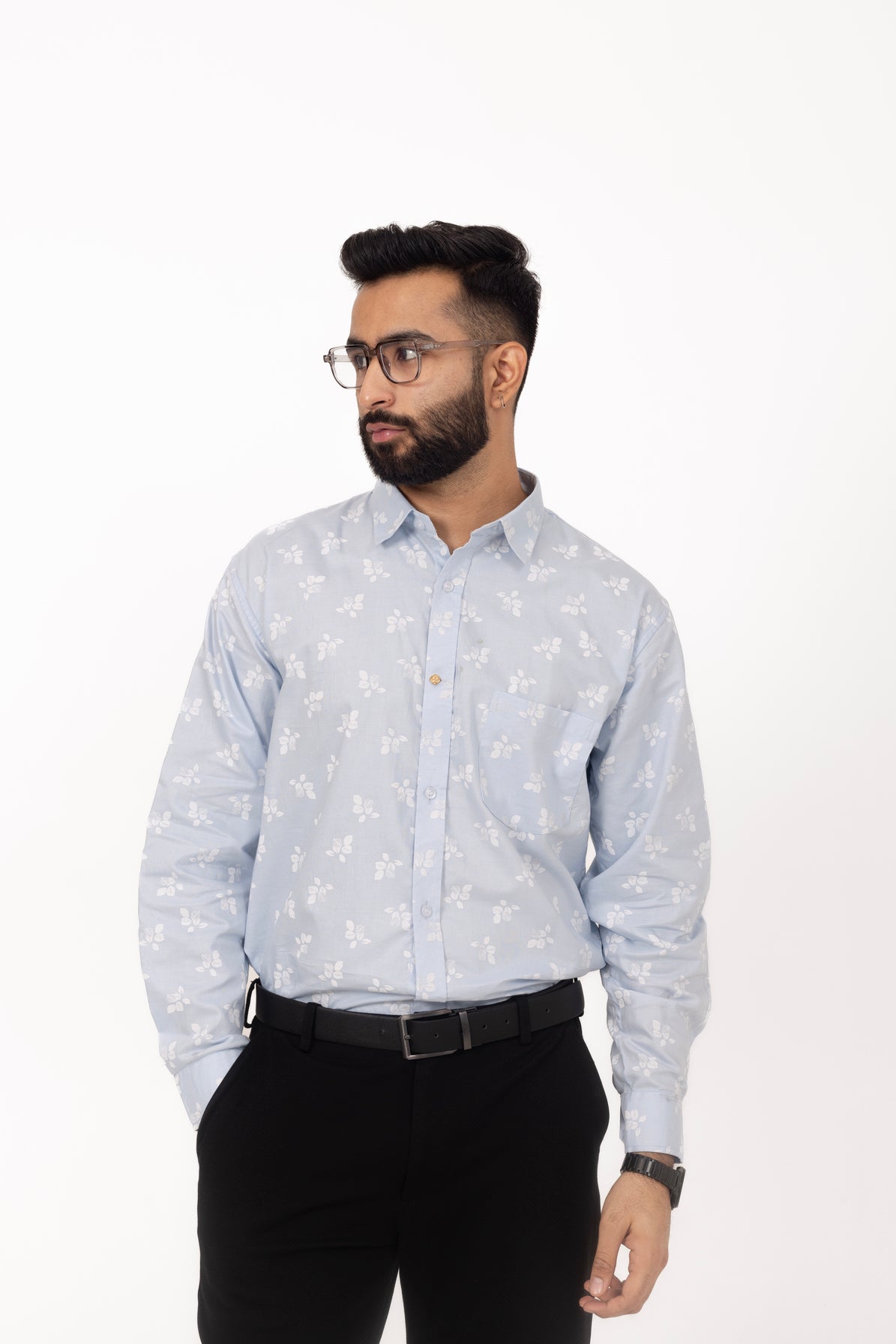 Sky Leaf Printed Shirt in Cotton