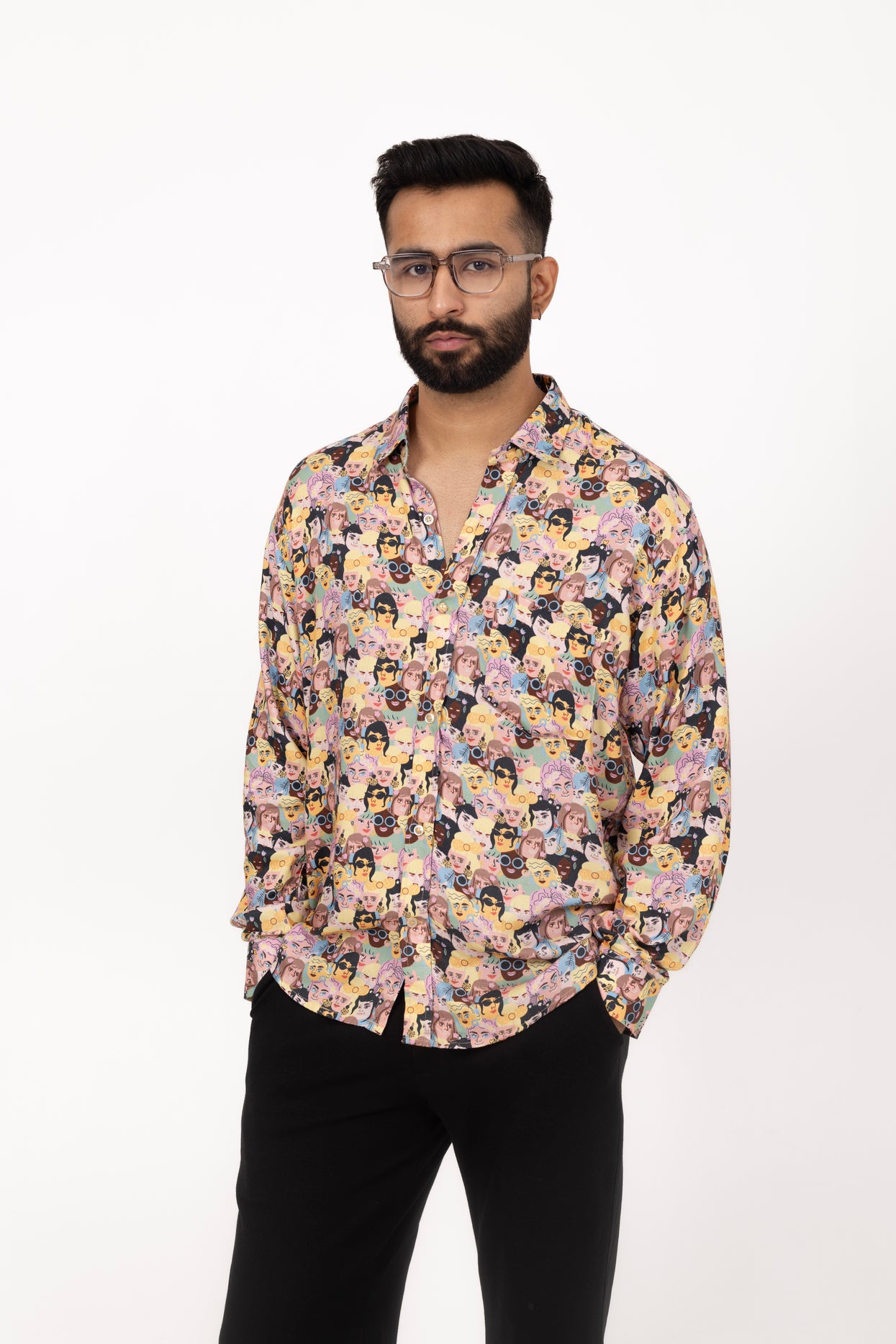 Multi People Printed Shirt in Cotton Viscose