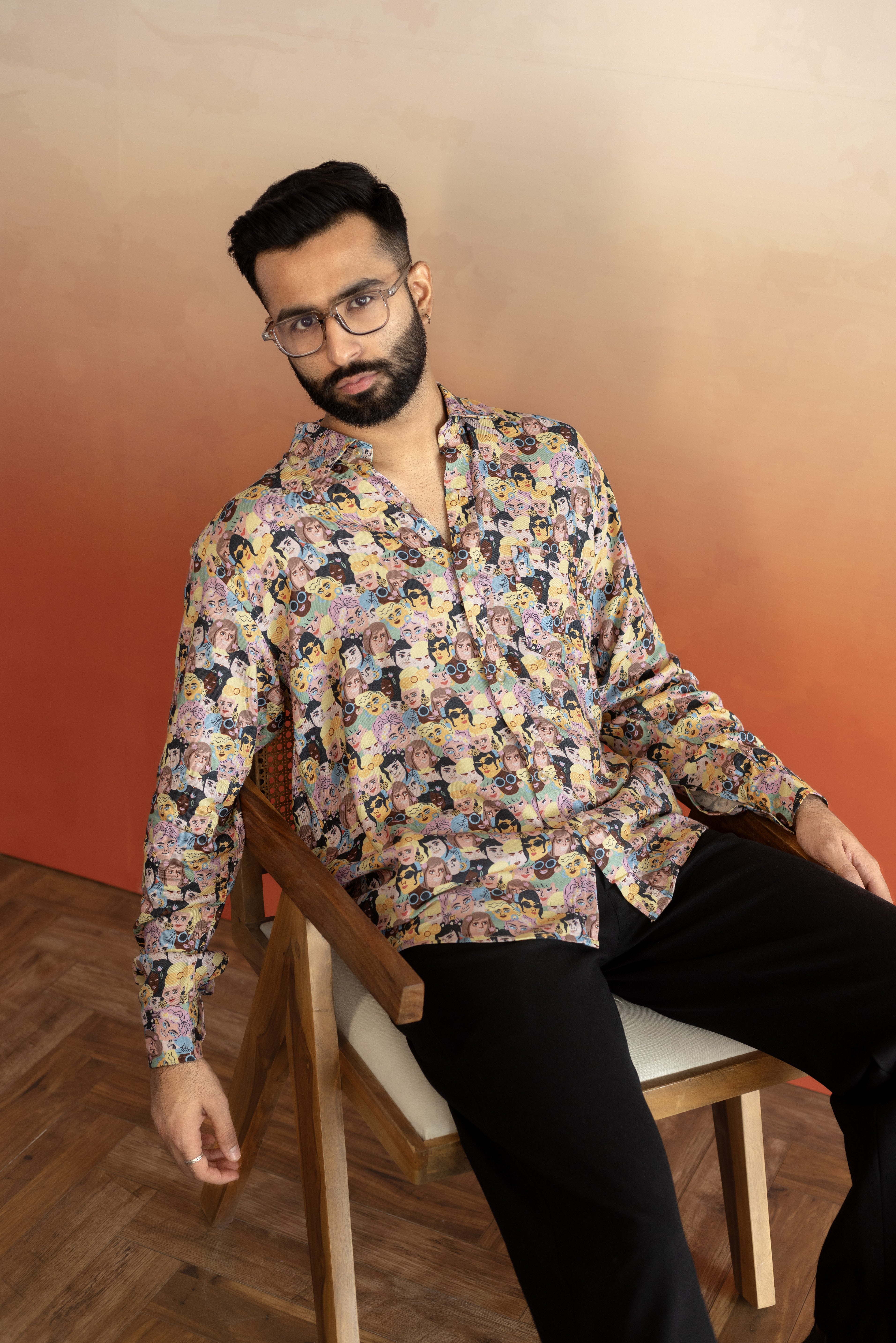 Multi People Printed Shirt in Cotton Viscose