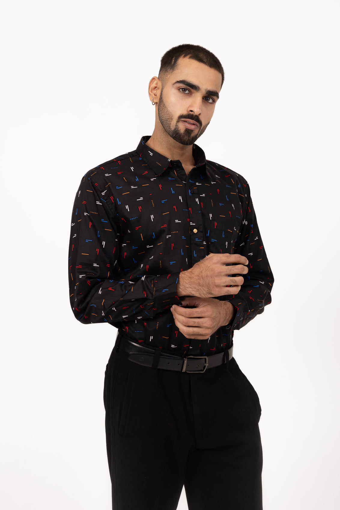 Black Matrix Printed Shirt in Cotton