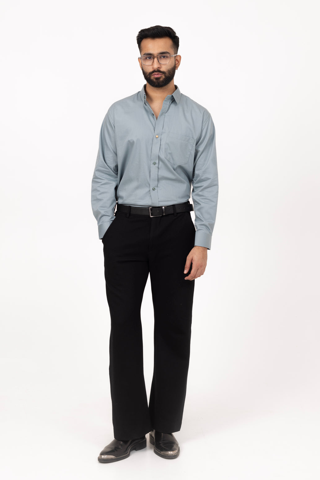 Teal Shirt in Giza Cotton