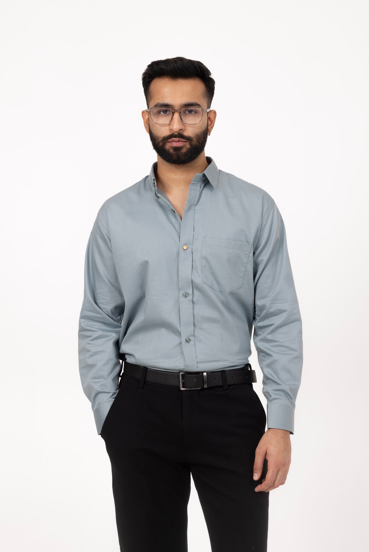 Teal Shirt in Giza Cotton