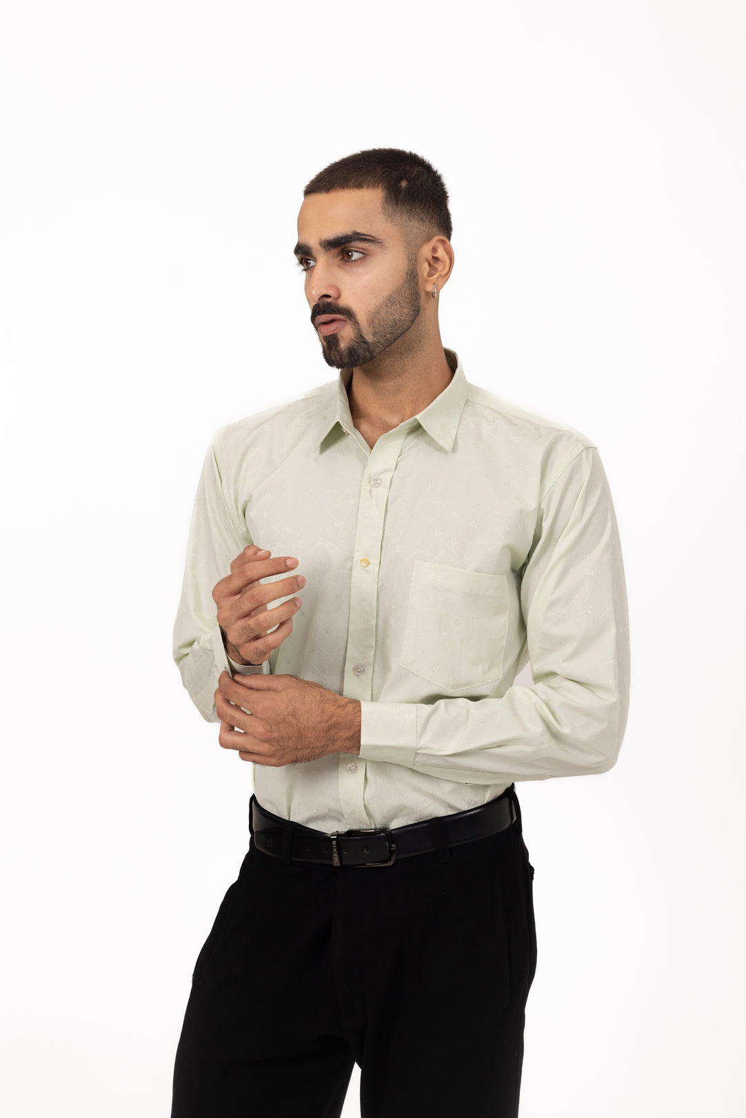 Mint Vine Embroidered Shirt in Cotton