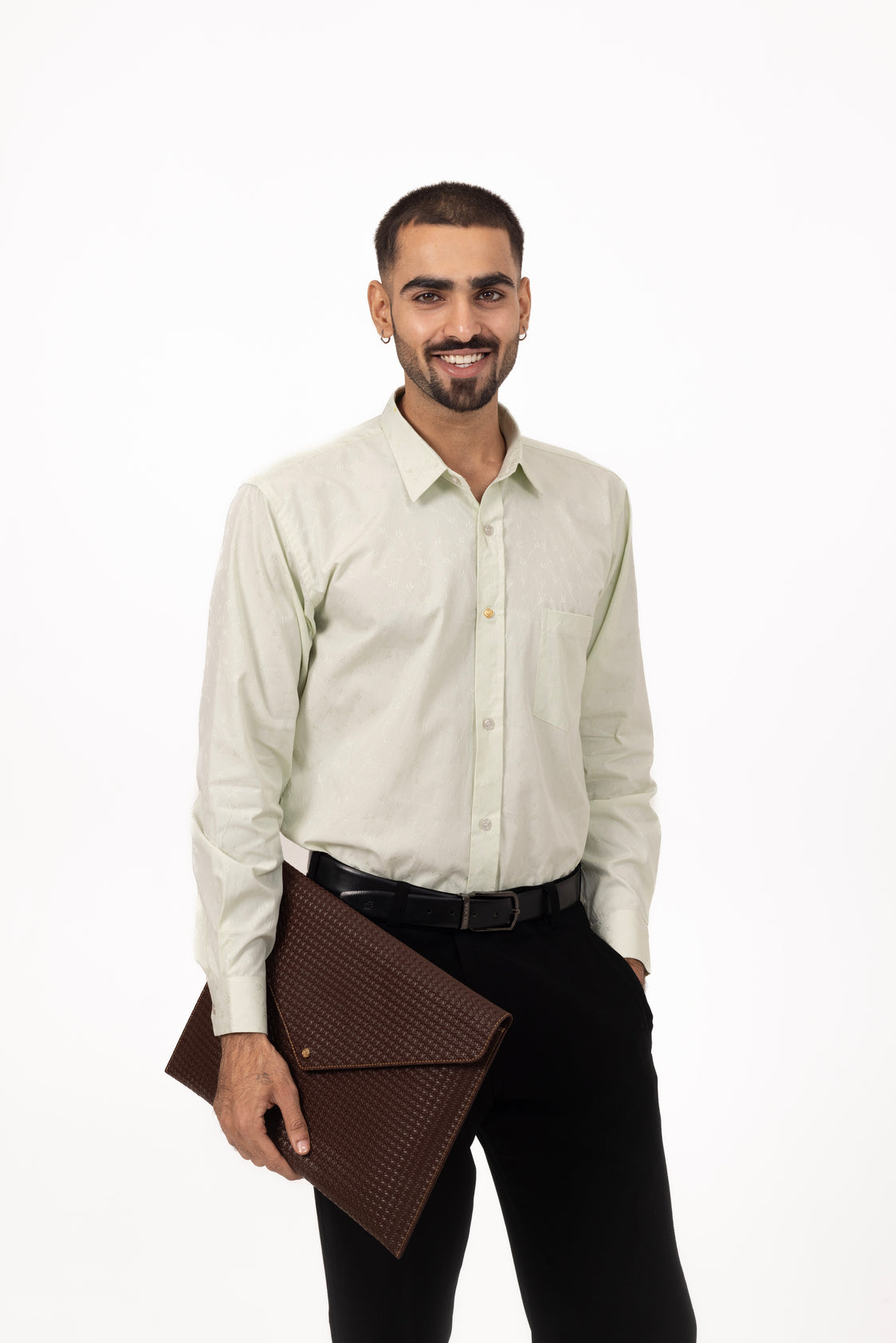 Mint Vine Embroidered Shirt in Cotton