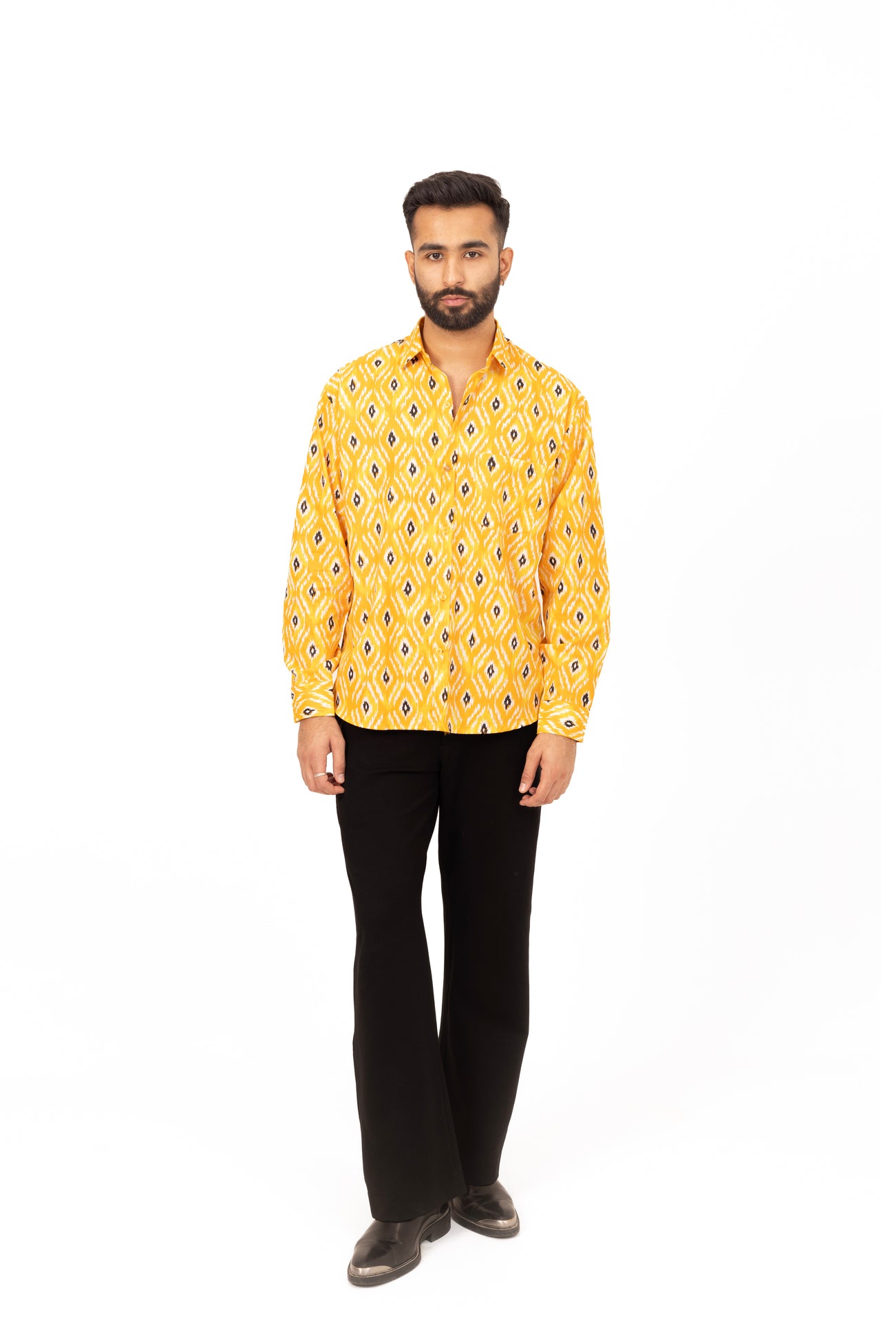 Yellow Ikat Printed Shirt in Cotton