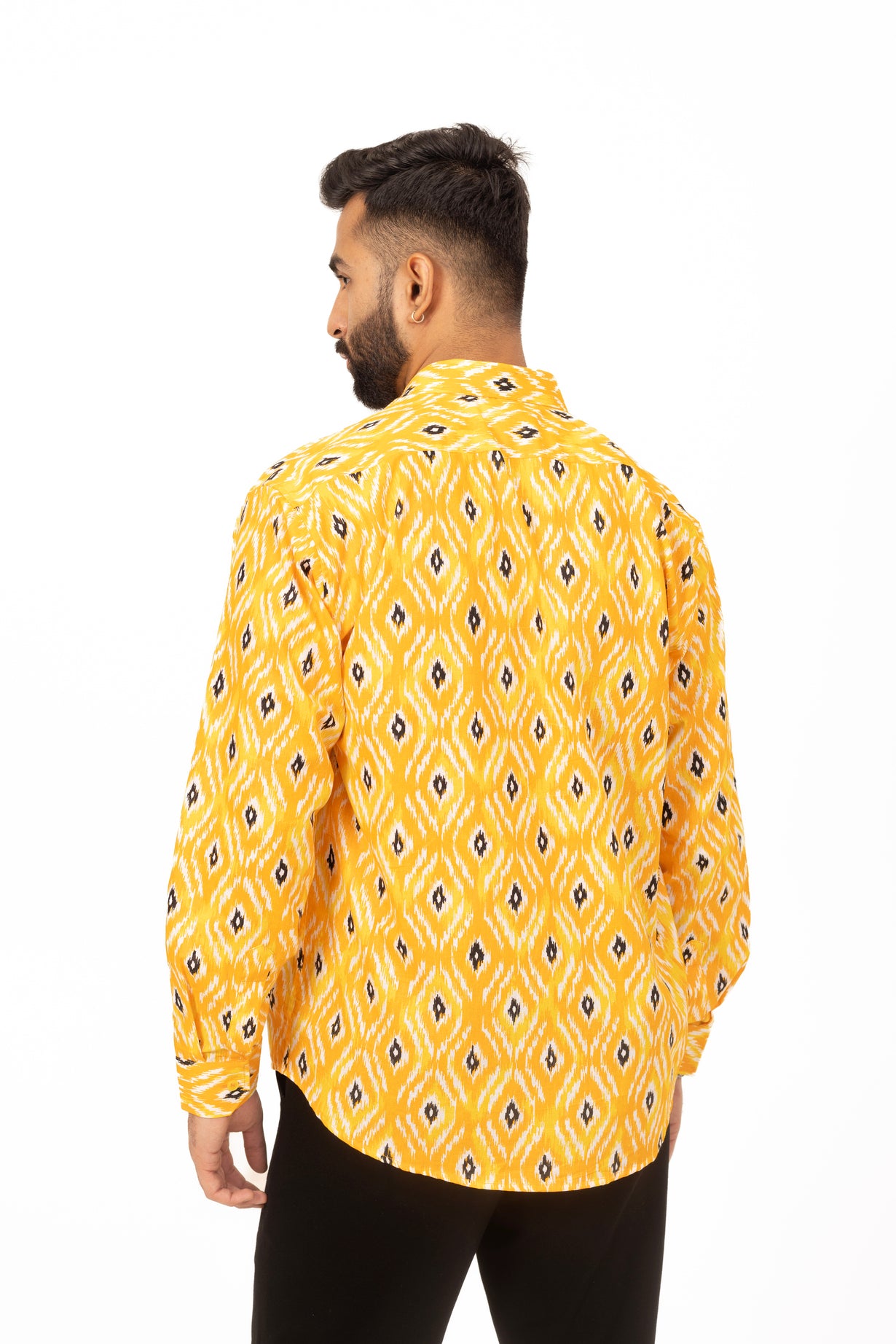 Yellow Ikat Printed Shirt in Cotton