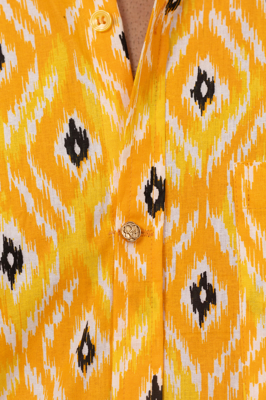 Yellow Ikat Printed Shirt in Cotton