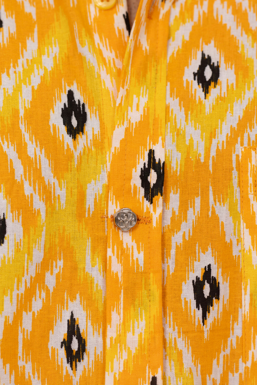 Yellow Ikat Printed Shirt in Cotton