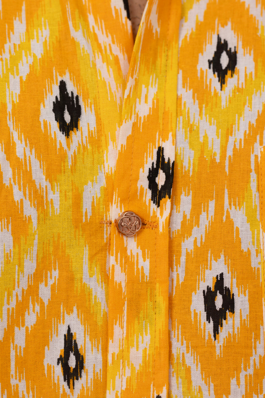 Yellow Ikat Printed Shirt in Cotton