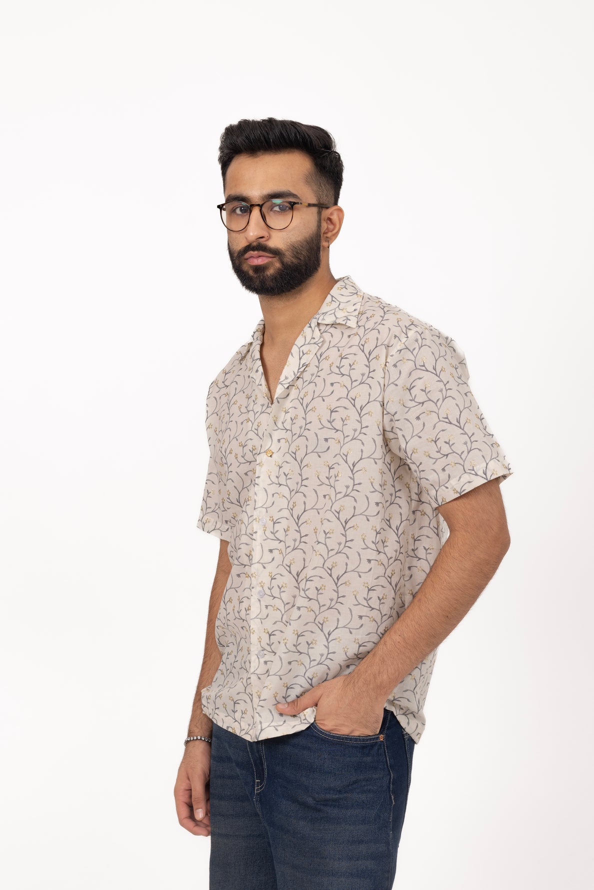 Gold Spring Embellished Shirt in Cotton