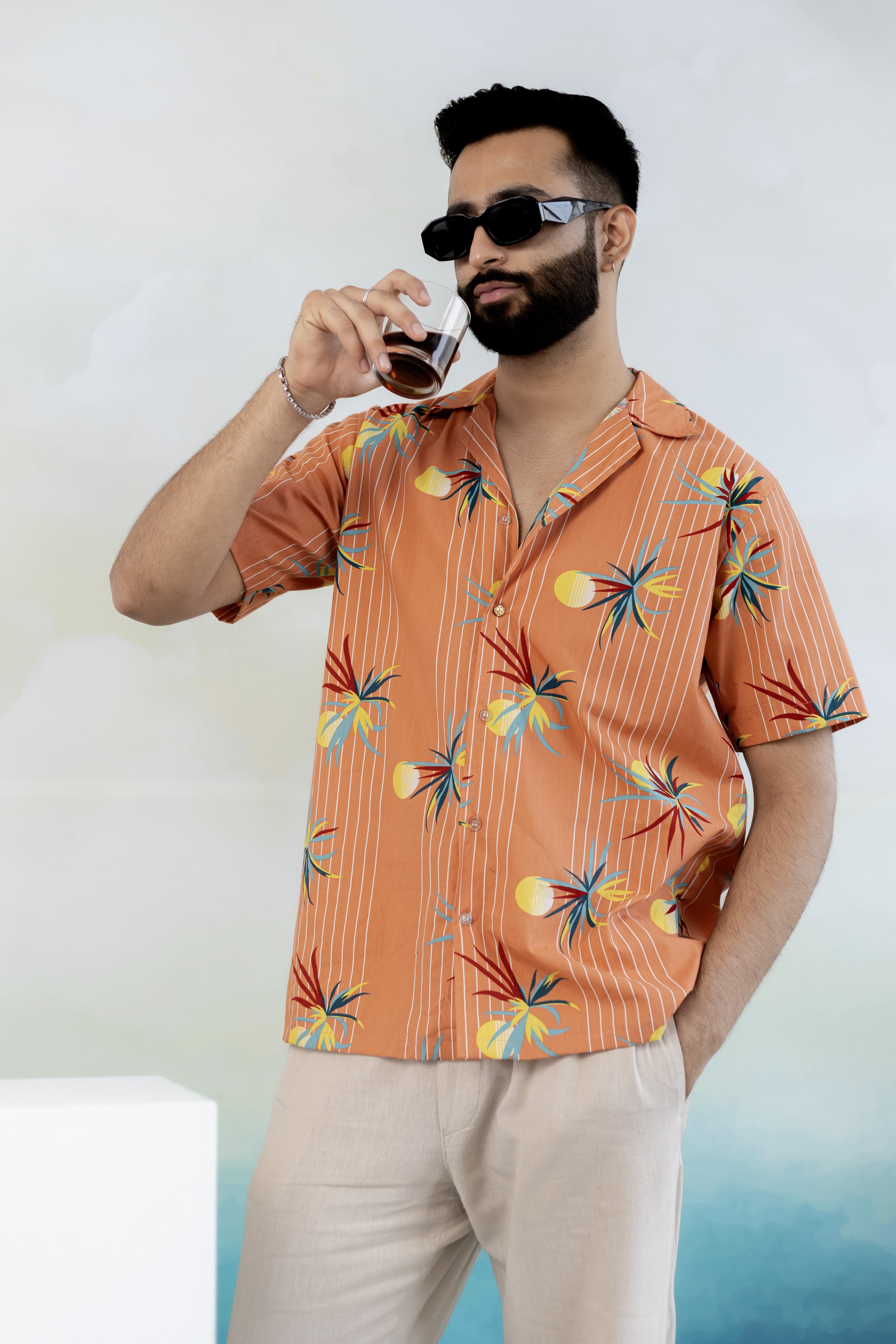 Peach Sunset Printed Shirt in Cotton