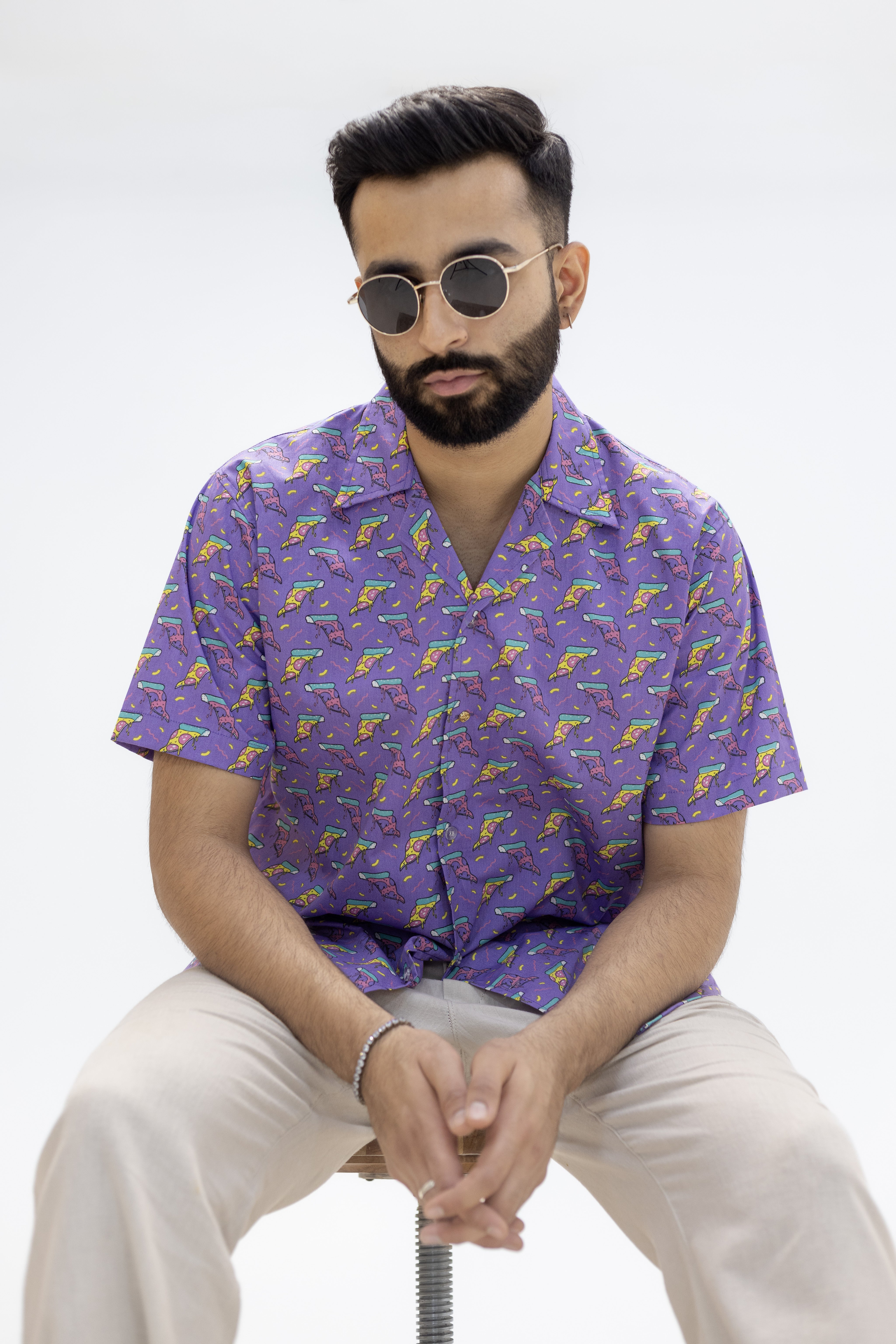 Trippy Pizza Printed Shirt in Cotton