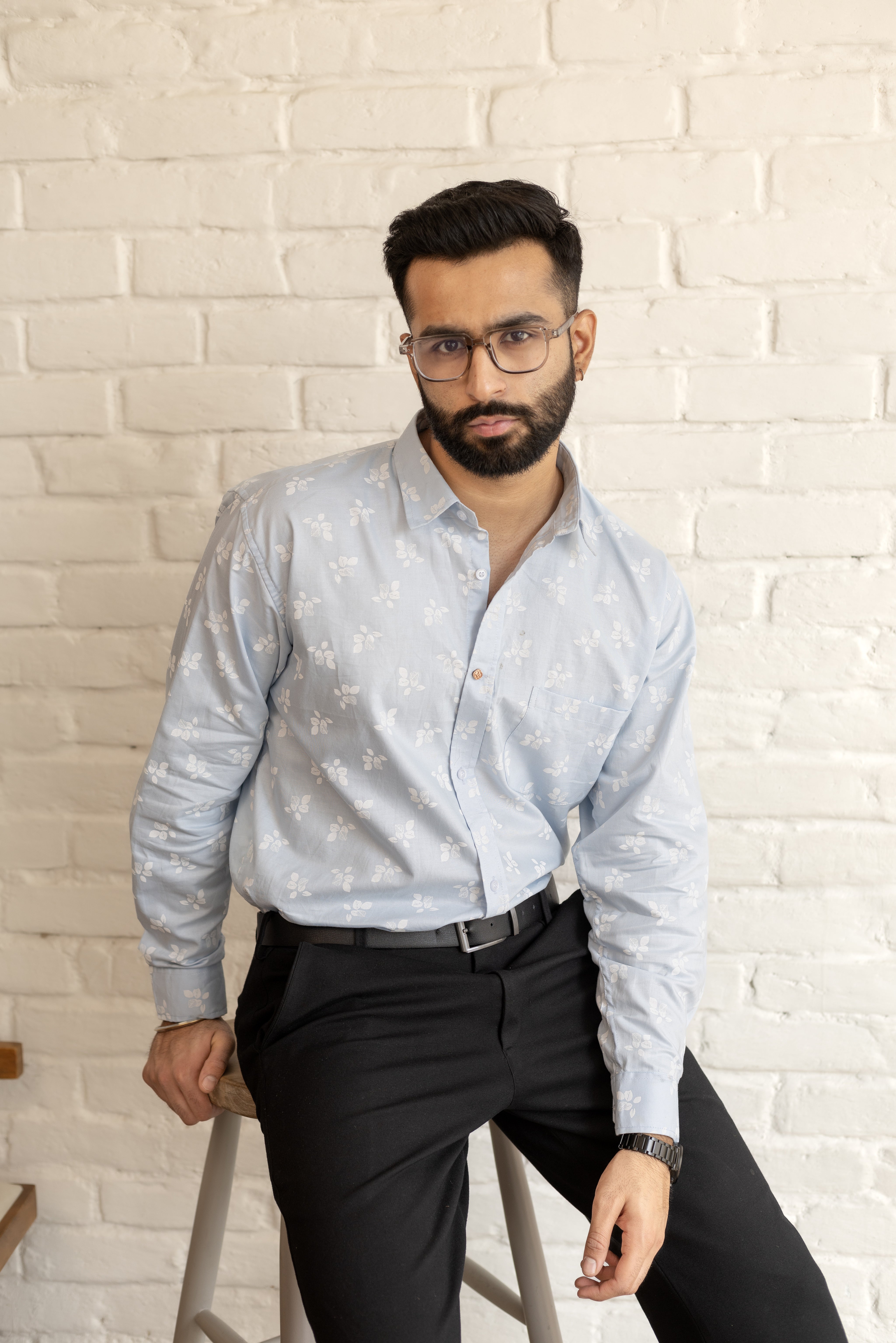 Sky Leaf Printed Shirt in Cotton