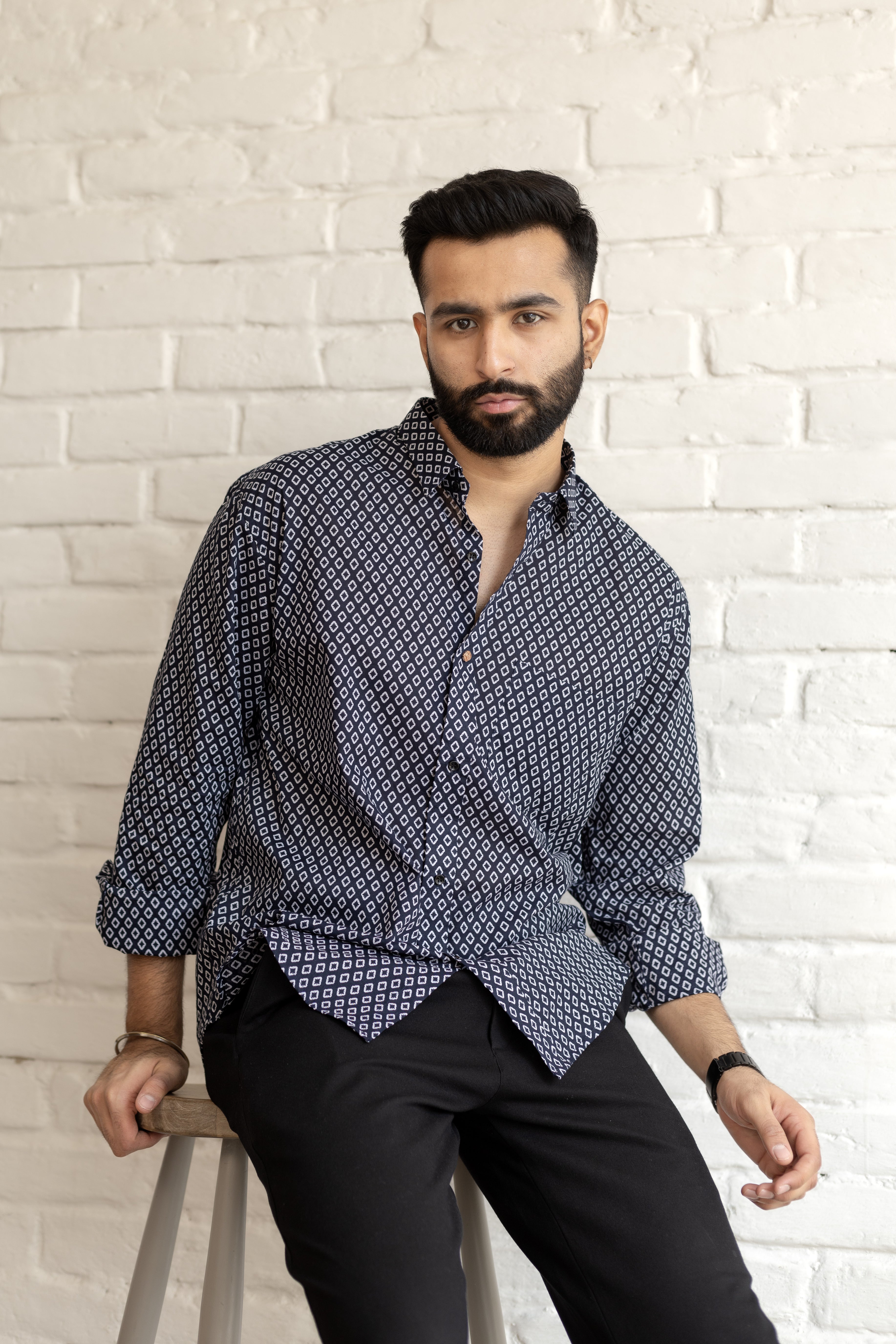 Midnight Diamond Printed Shirt in Cotton