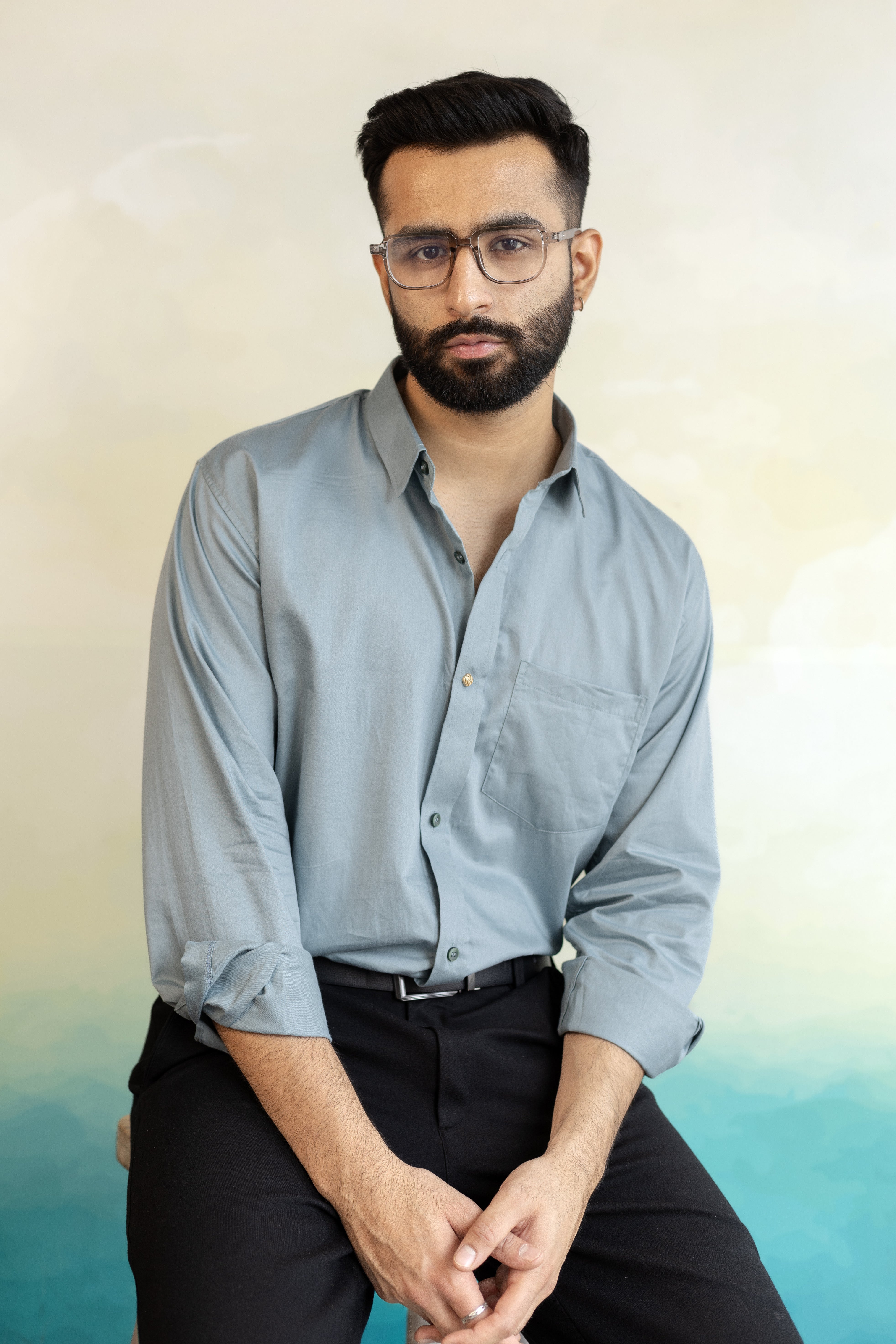 Teal Shirt in Giza Cotton