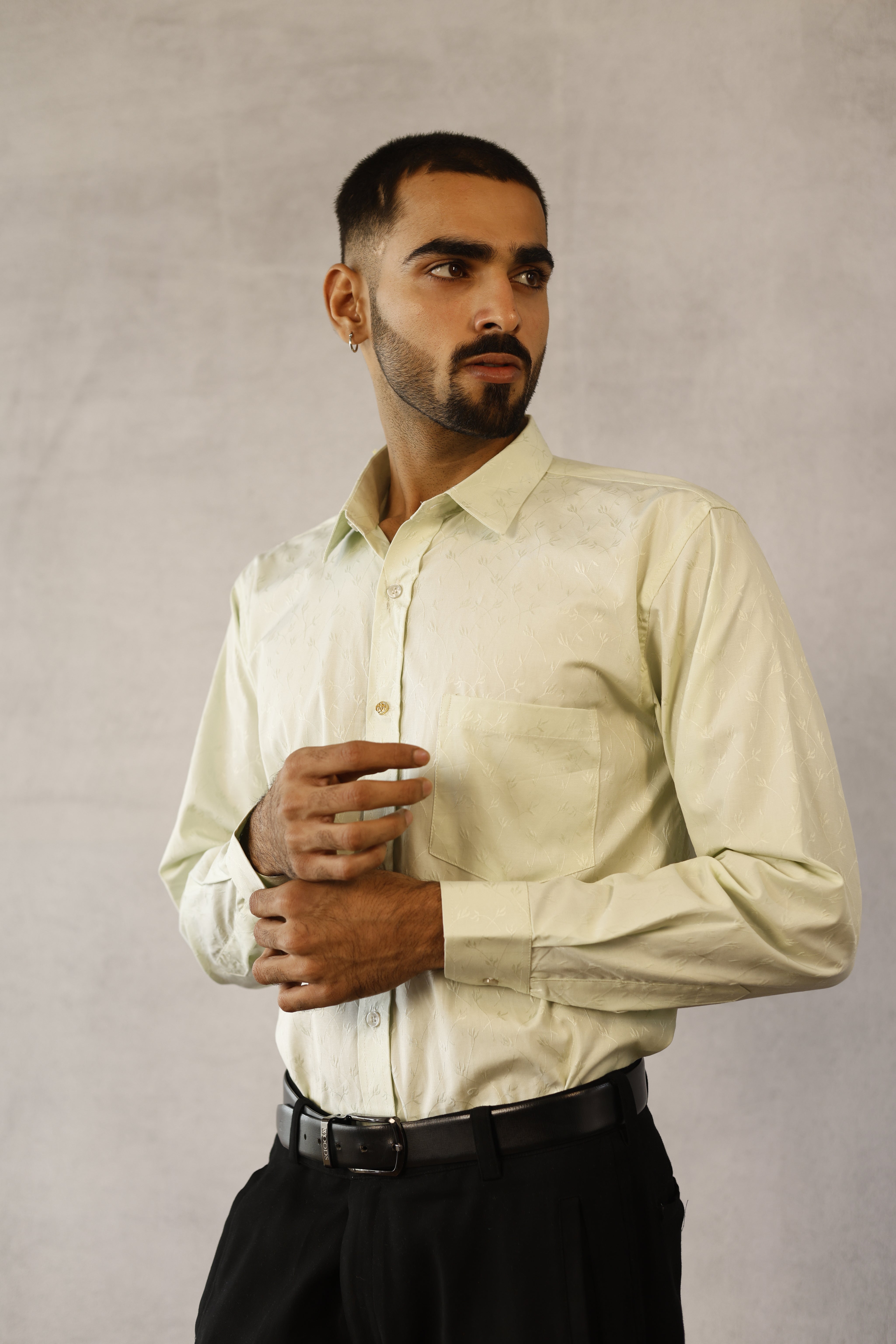 Mint Vine Embroidered Shirt in Cotton