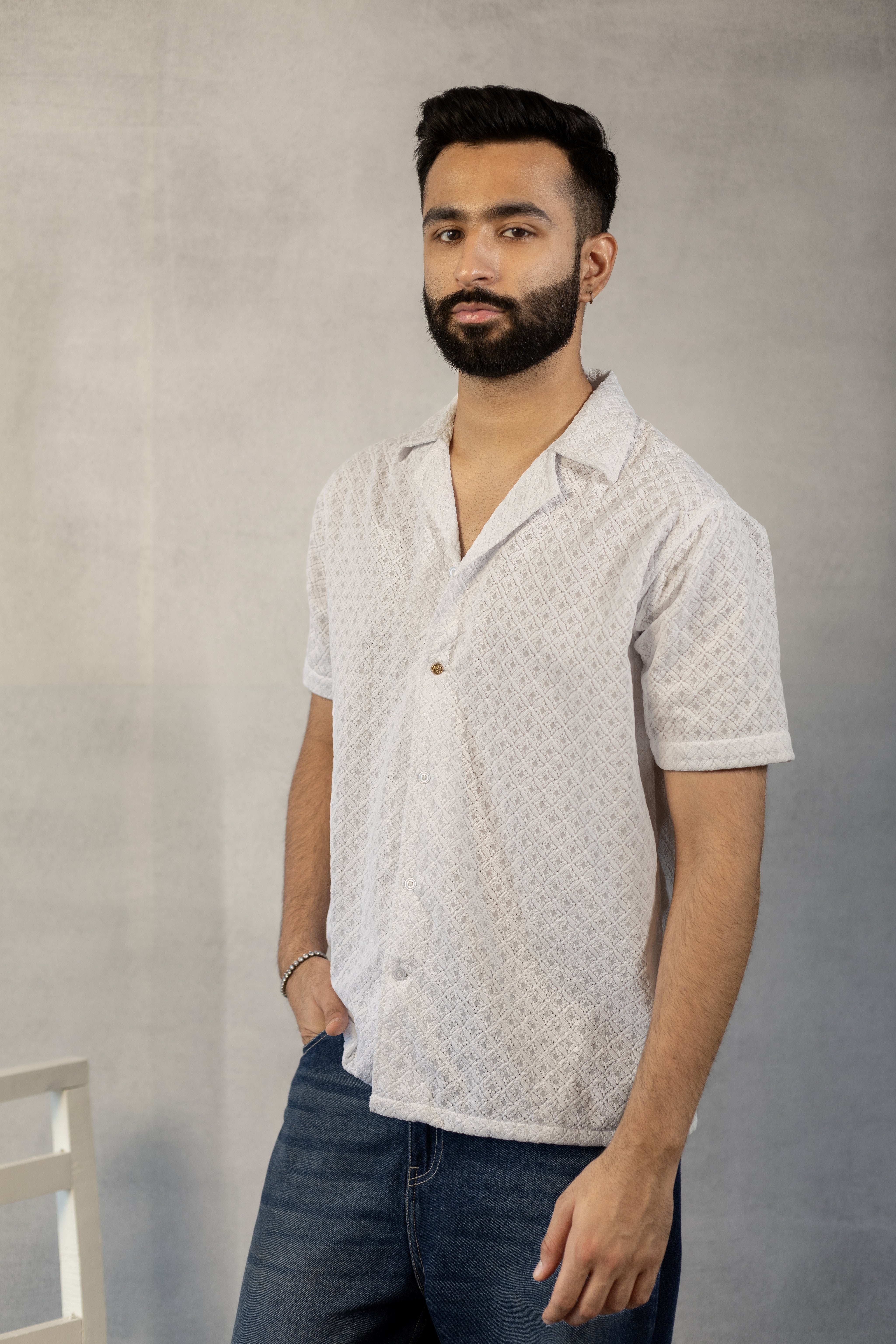 Argyle Full Embroidered Shirt in Cotton